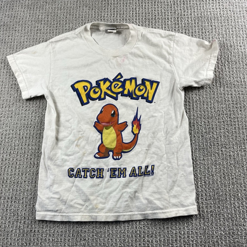 Rare Vintage Pokémon Charmander Nintendo T-Shirt 1999 Youth Boys Medium Gray